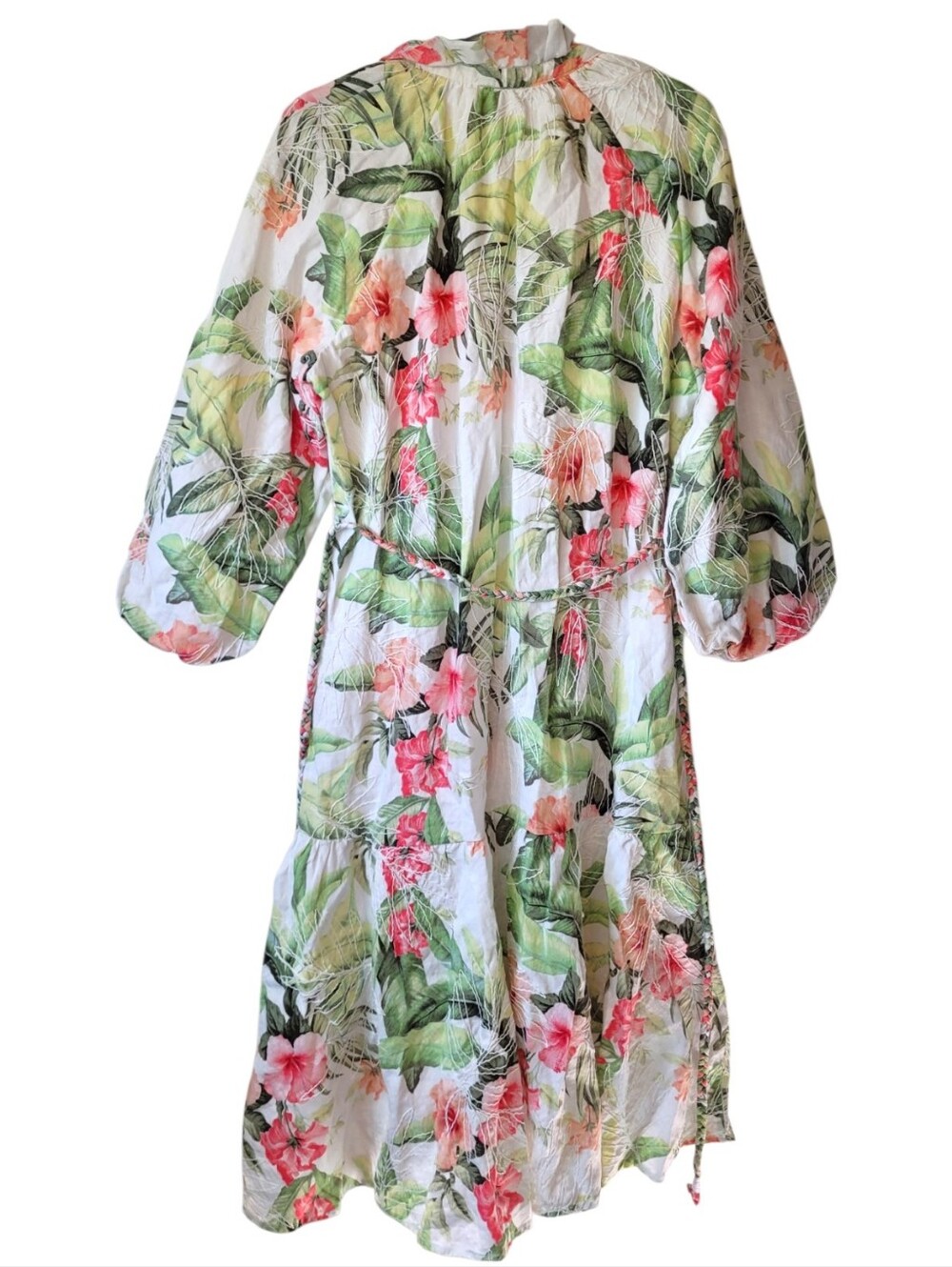 Tommy Bahama 100% Linen Tropical Floral Tie-Waist Cotton Voile Dress Size XL - Picture 2 of 6